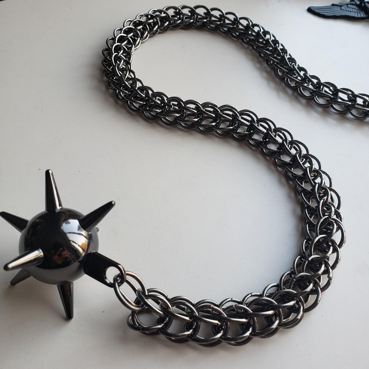 Chainmail Flail Keychain,Morning Star Mace Bag Charm,Gothic Punk Purse Jewelry,Viking Keyring,Spiked Keychain For Bikers