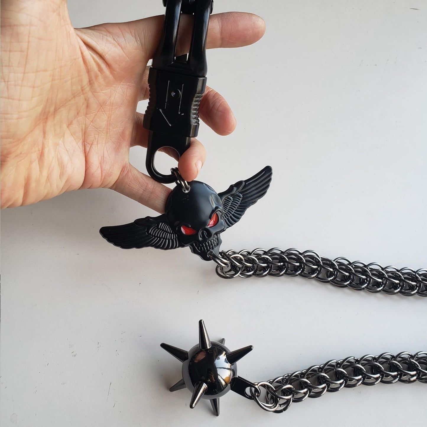 Chainmail Flail Keychain,Morning Star Mace Bag Charm,Gothic Punk Purse Jewelry,Viking Keyring,Spiked Keychain For Bikers