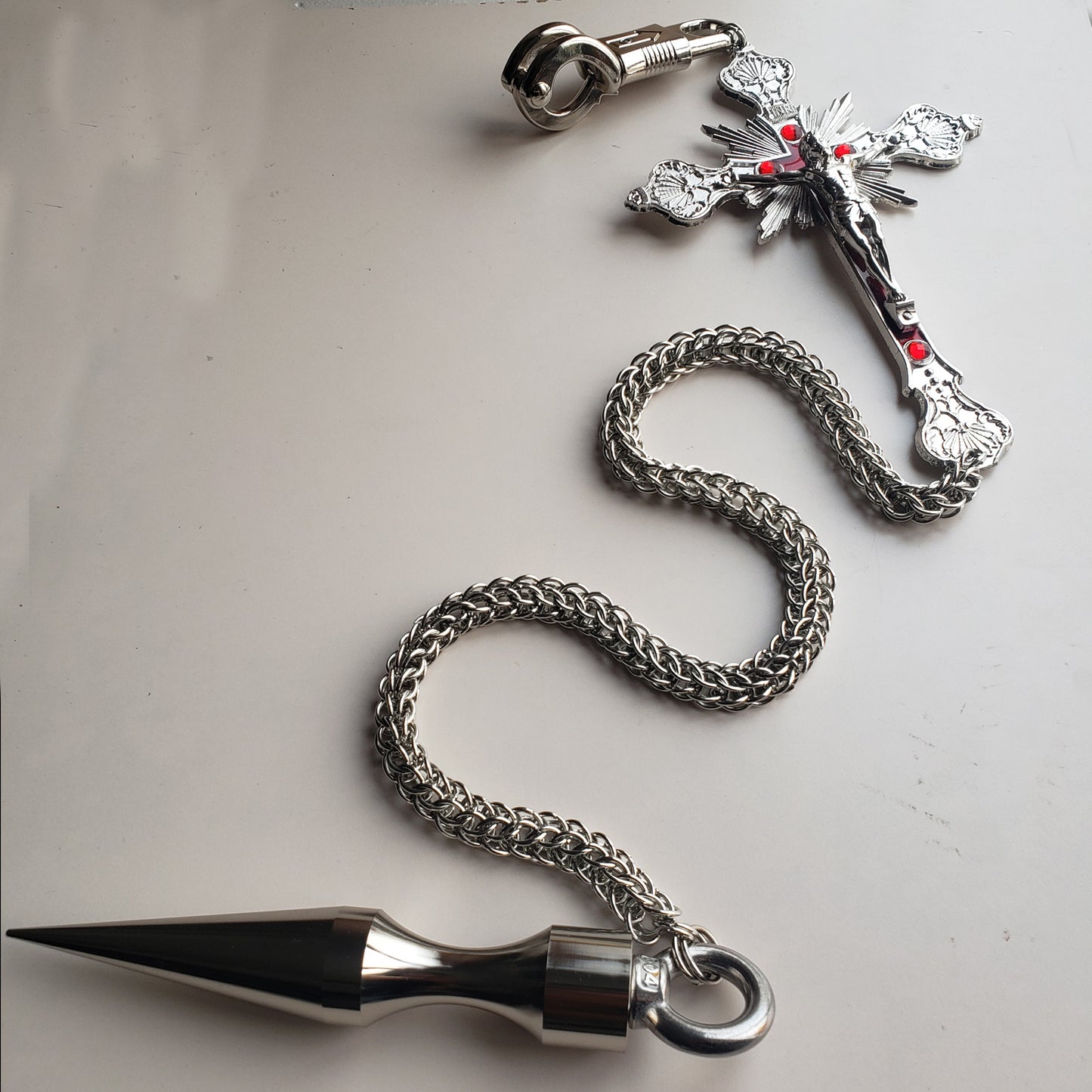 Stainless Stain Chainmail Crucifix Cross Get Back Whip for Motorcycles, Spike Biker Whip for Handlebar Accessories , Biker Gift,Dad Gift