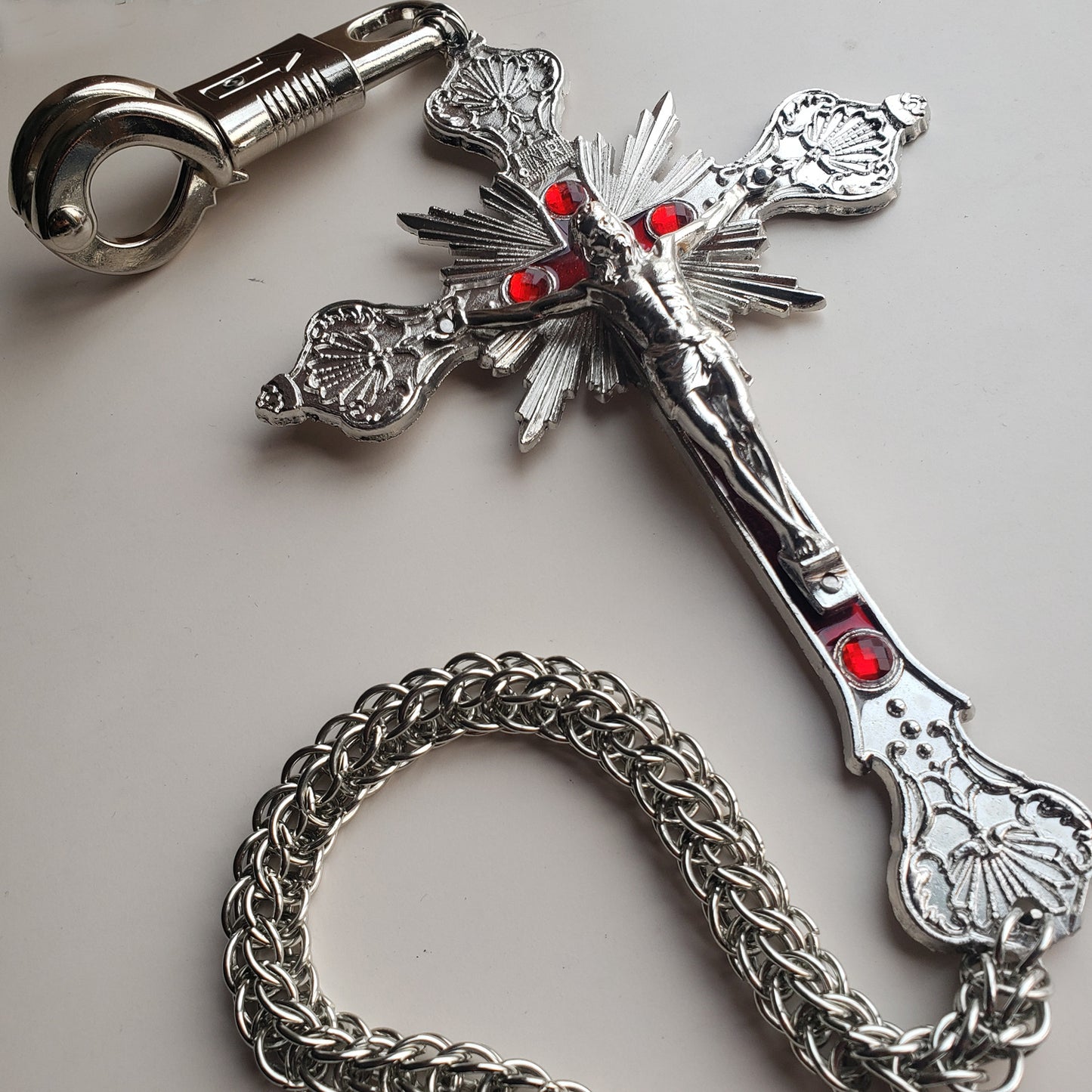 Stainless Stain Chainmail Crucifix Cross Get Back Whip for Motorcycles, Spike Biker Whip for Handlebar Accessories , Biker Gift,Dad Gift