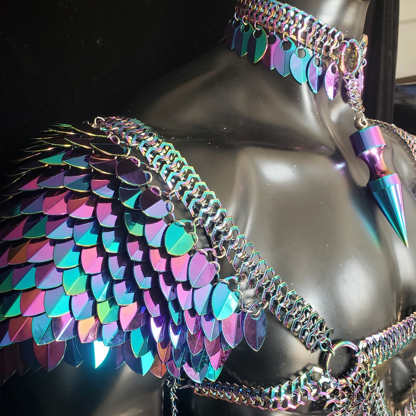 LGBT Pride Rainbow Scalemail Men Chest Harness Armor
