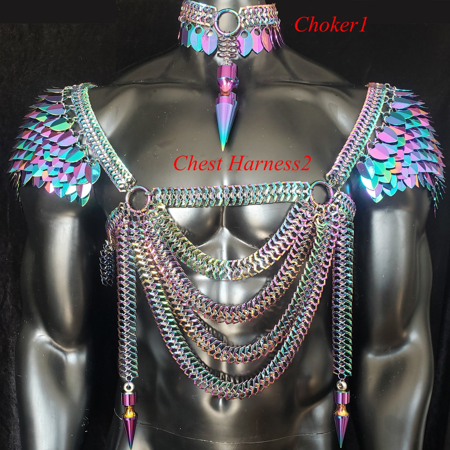 LGBT Pride Rainbow Scalemail Men Chest Harness Armor