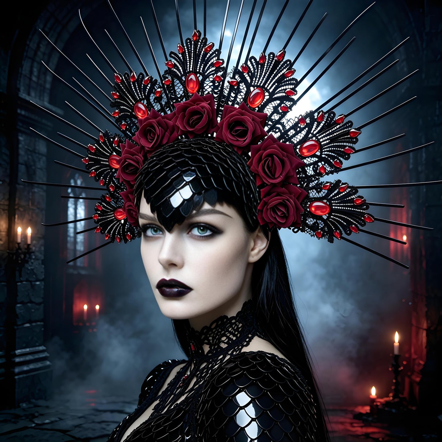 Gothic Rose Scalemail Crown | Dark Fantasy Halo Headpiece