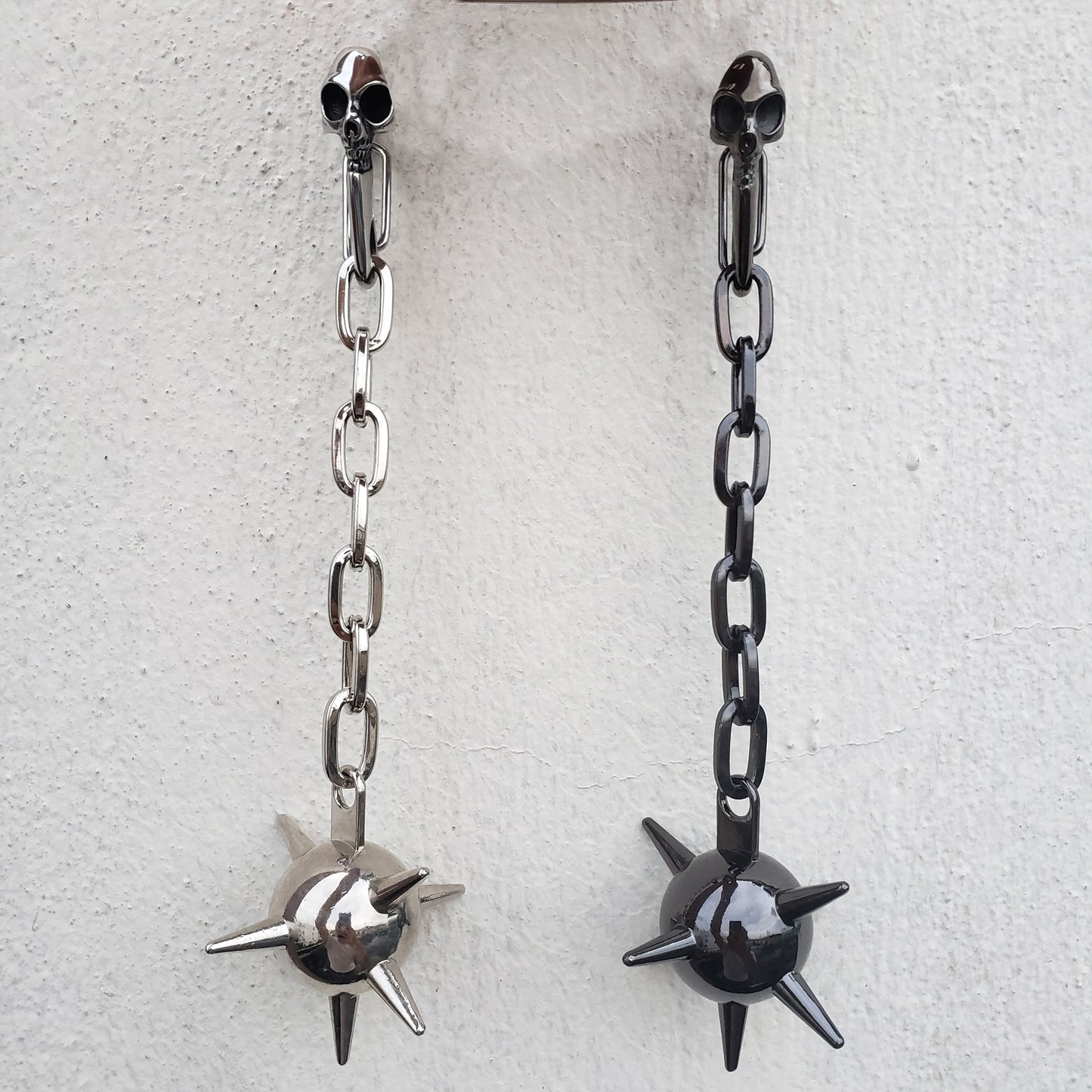 Stainless Stain Skull Carabiner Large Flail Keychain, Punk Rock Morning Star Mace Bag Chain Charm , Alternative Backpack Charm,Unique gift