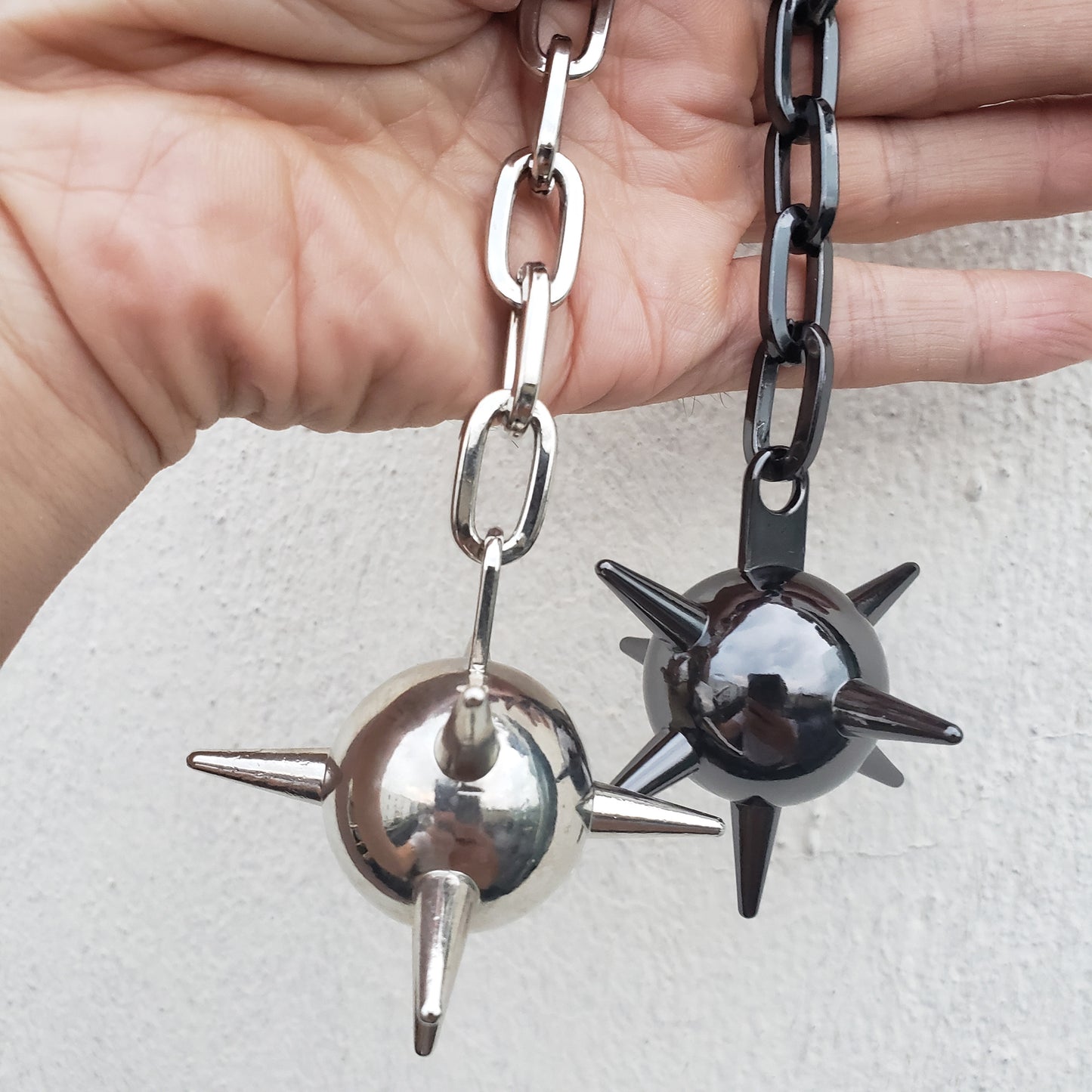Stainless Stain Skull Carabiner Large Flail Keychain, Punk Rock Morning Star Mace Bag Chain Charm , Alternative Backpack Charm,Unique gift