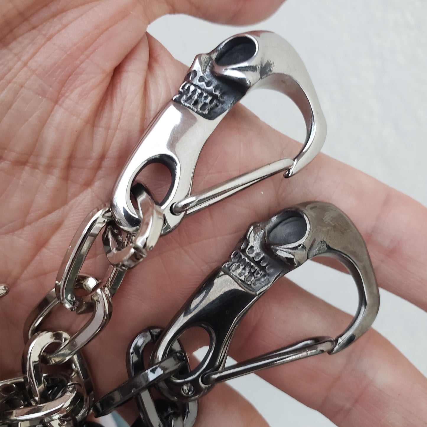 Stainless Stain Skull Carabiner Large Flail Keychain, Punk Rock Morning Star Mace Bag Chain Charm , Alternative Backpack Charm,Unique gift