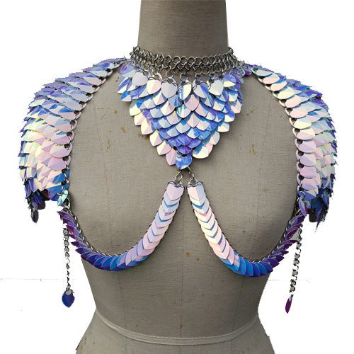Rave Outfits Women Scalemail Armor Crop Top with Pauldrons | Dragon Scale Festival Costume