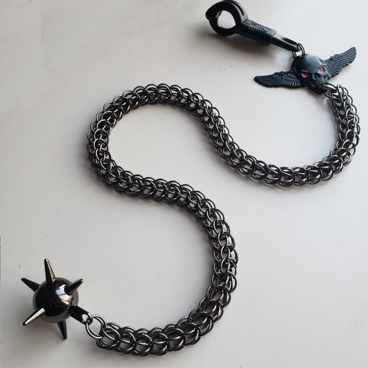 Chainmail Flail Keychain,Morning Star Mace Bag Charm,Gothic Punk Purse Jewelry,Viking Keyring,Spiked Keychain For Bikers