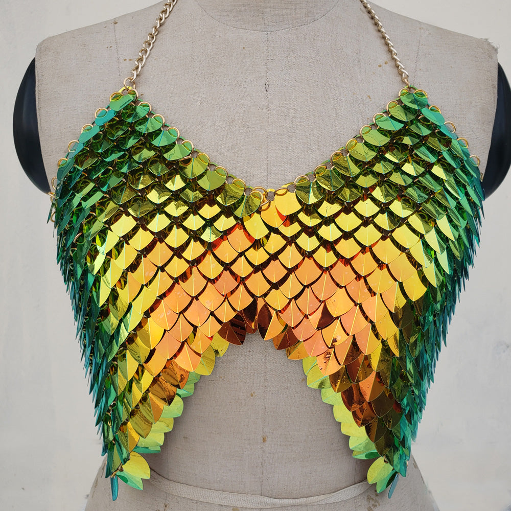Iridescent scalemail bra top, handcrafted dragon mermaid festival cosplay armor 