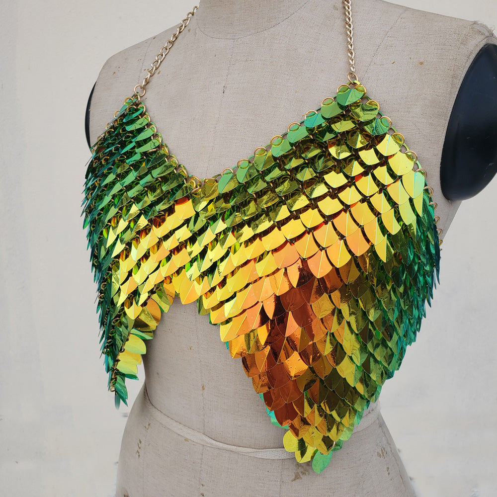 Iridescent scalemail bra top, handcrafted dragon mermaid festival cosplay armor 