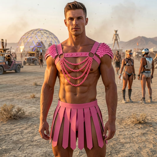 Men's Rave Outfits & Festival Gear | Hot Pink LGBT Pride Gear Scalemail Chest Harness