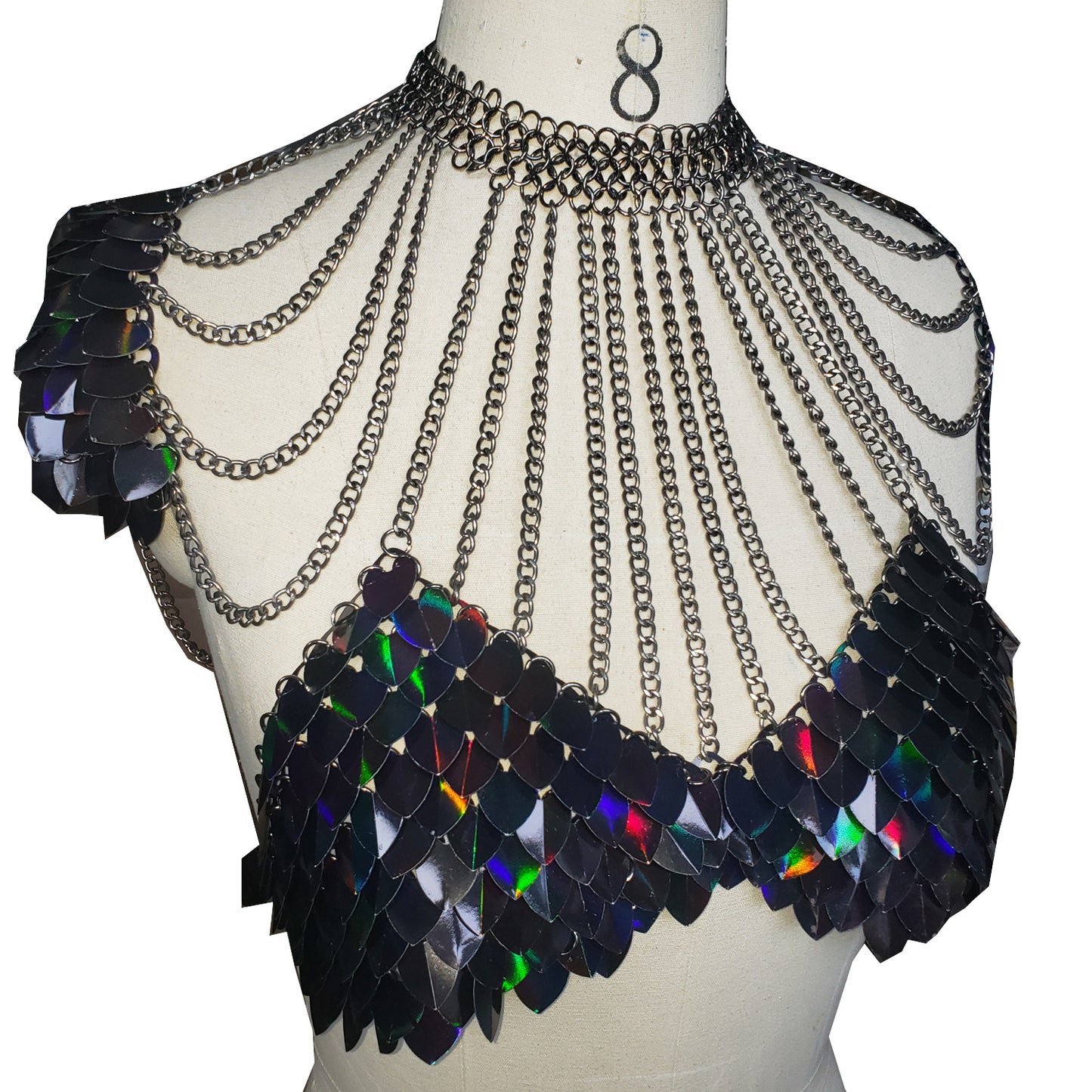 Black Scalemail Scalemaille Top with Shoulder Pauldrons
