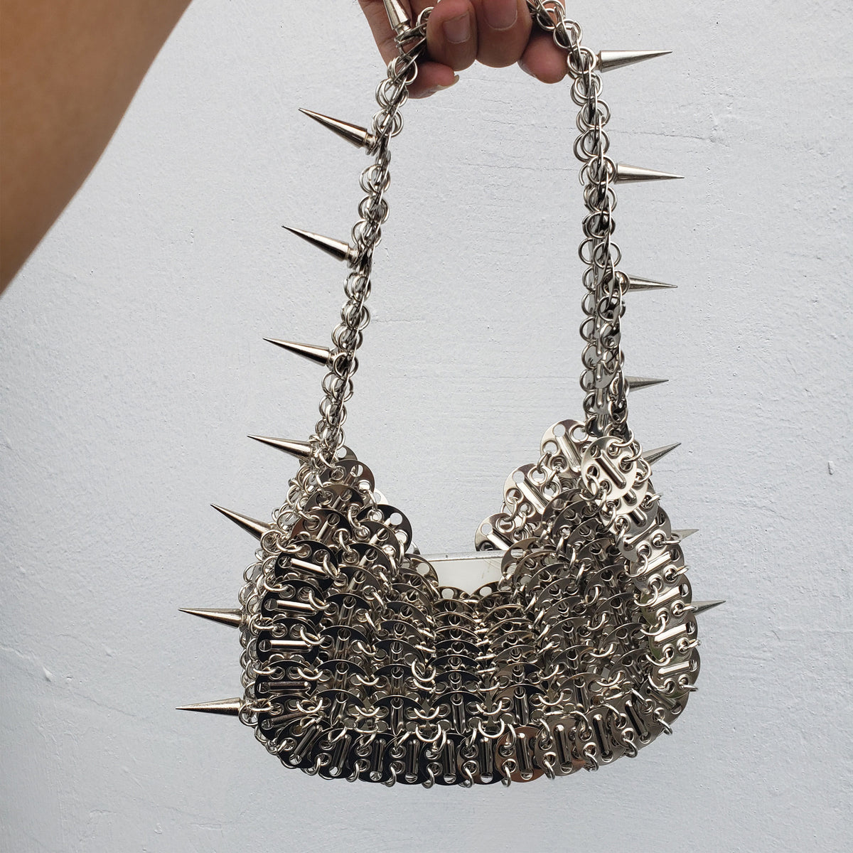Spiked Chainmail Mini Handbag, Gothic Punk Festival Metal Chainmaille Top Handle Bag