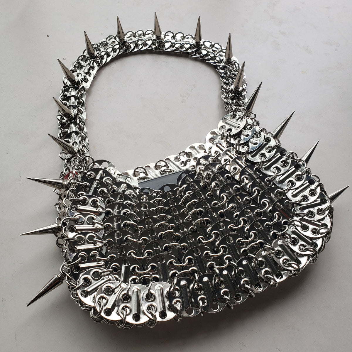 Spiked Chainmail Mini Handbag, Gothic Punk Festival Metal Chainmaille Top Handle Bag