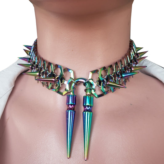 Rainbow Spike Chainmail Choker Necklace
