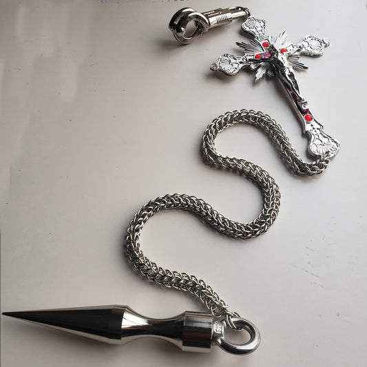 Stainless Stain Chainmail Crucifix Cross Get Back Whip for Motorcycles, Spike Biker Whip for Handlebar Accessories , Biker Gift,Dad Gift