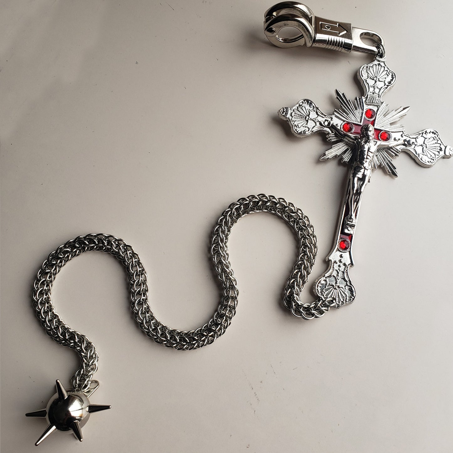Stainless Stain Chainmail Crucifix Cross Get Back Whip for Motorcycles, Flail Biker Whip for Handlebar Accessories , Biker Gift,Dad Gift