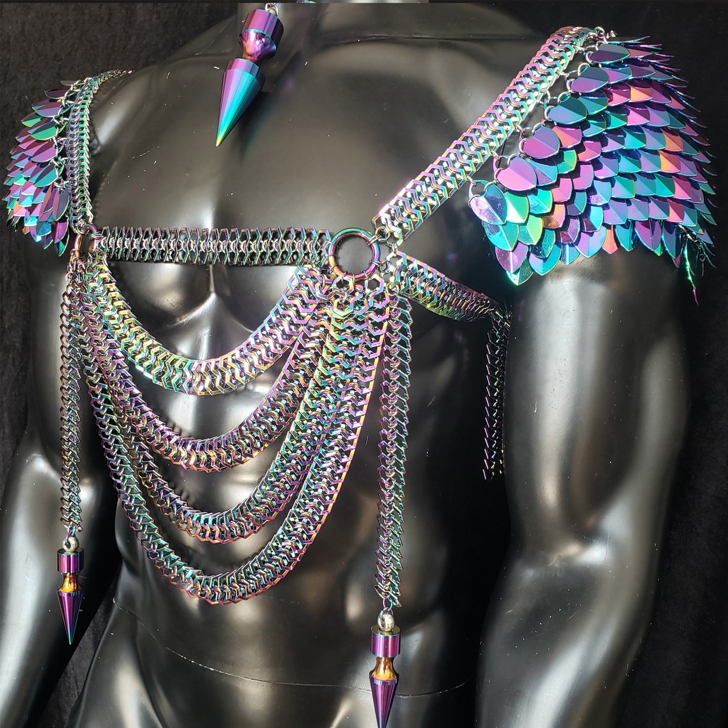LGBT Pride Rainbow Scalemail Men Chest Harness Armor