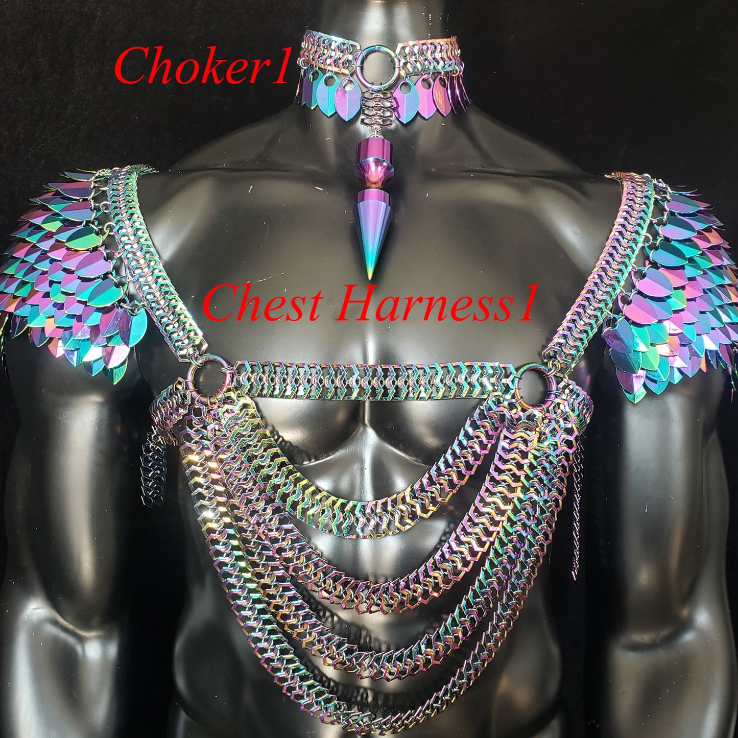 LGBT Pride Rainbow Scalemail Men Chest Harness Armor