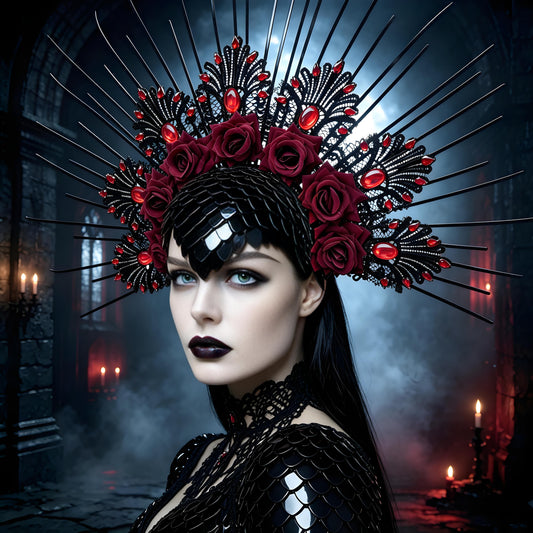 Gothic Rose Scalemail Crown | Dark Fantasy Halo Headpiece
