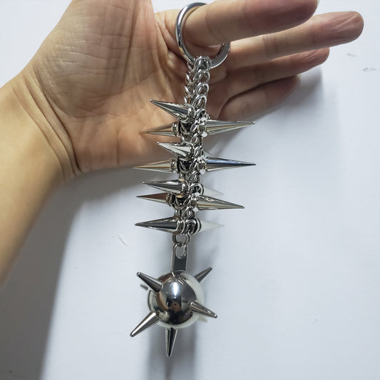 Chainmail Flail Keychain,Morning Star Mace Bag Charm,Gothic Punk Purse Jewelry,Viking Keyring,Spiked Keychain For Biker