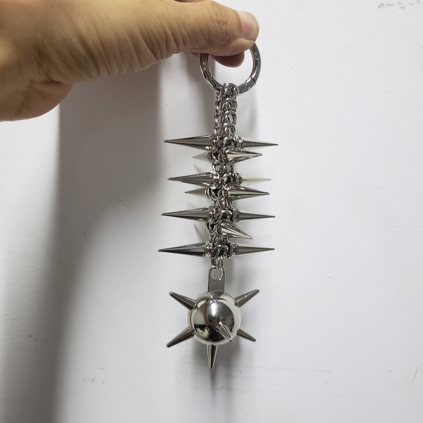Chainmail Flail Keychain,Morning Star Mace Bag Charm,Gothic Punk Purse Jewelry,Viking Keyring,Spiked Keychain For Biker