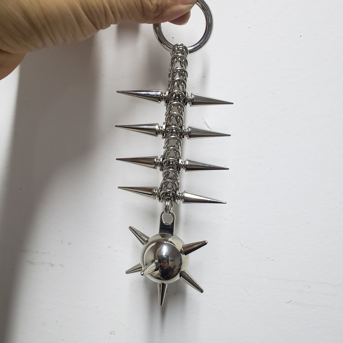 Chainmail Flail Keychain,Morning Star Mace Bag Charm,Gothic Punk Purse Jewelry,Viking Keyring,Spiked Keychain For Biker