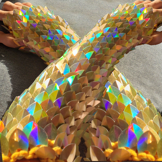 Iridescent Knitted Scalemail Gauntlets - Dragon Scale Fantasy Armor Arm Guards