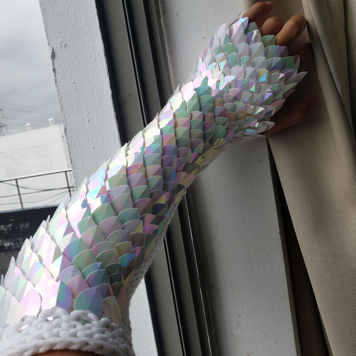 Wedding Iridescent Knitted Scalemail Gauntlets — Knitting Scale Mail Bracers Fantasy Armor Gloves