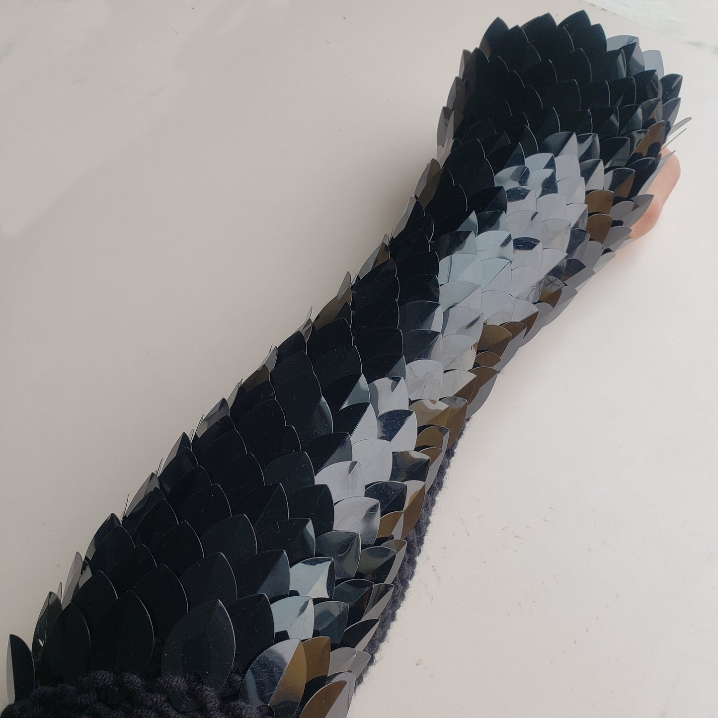 Black Knitting Scalemail Gauntlets - Gothic Dragon Scale Arm Guards