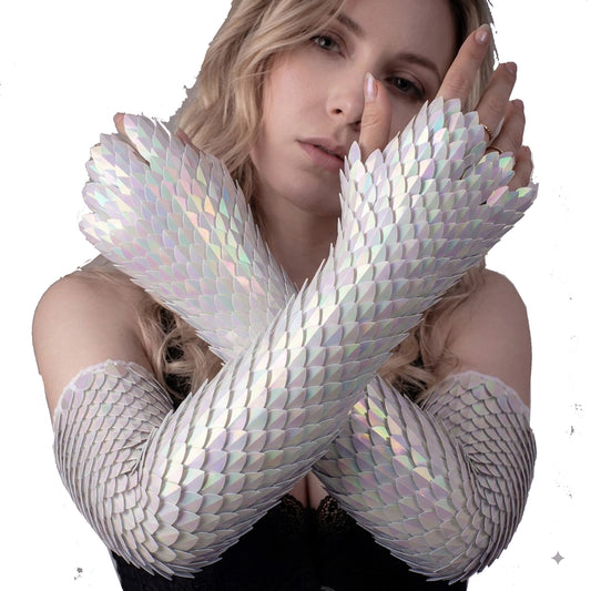 Wedding Iridescent Knitted Scalemail Gauntlets — Knitting Scale Mail Bracers Fantasy Armor Gloves