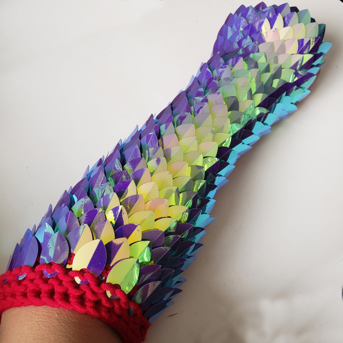 Iridescent Knitted Scalemail Gauntlets - Custom Dragon Scale Fingerless Gloves