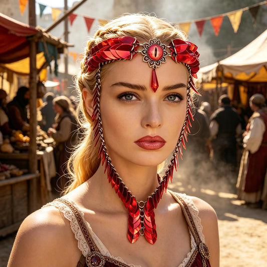 Red Dragon Scale Scalemail Headpiece- Renaissance Faire & Rave Accessories