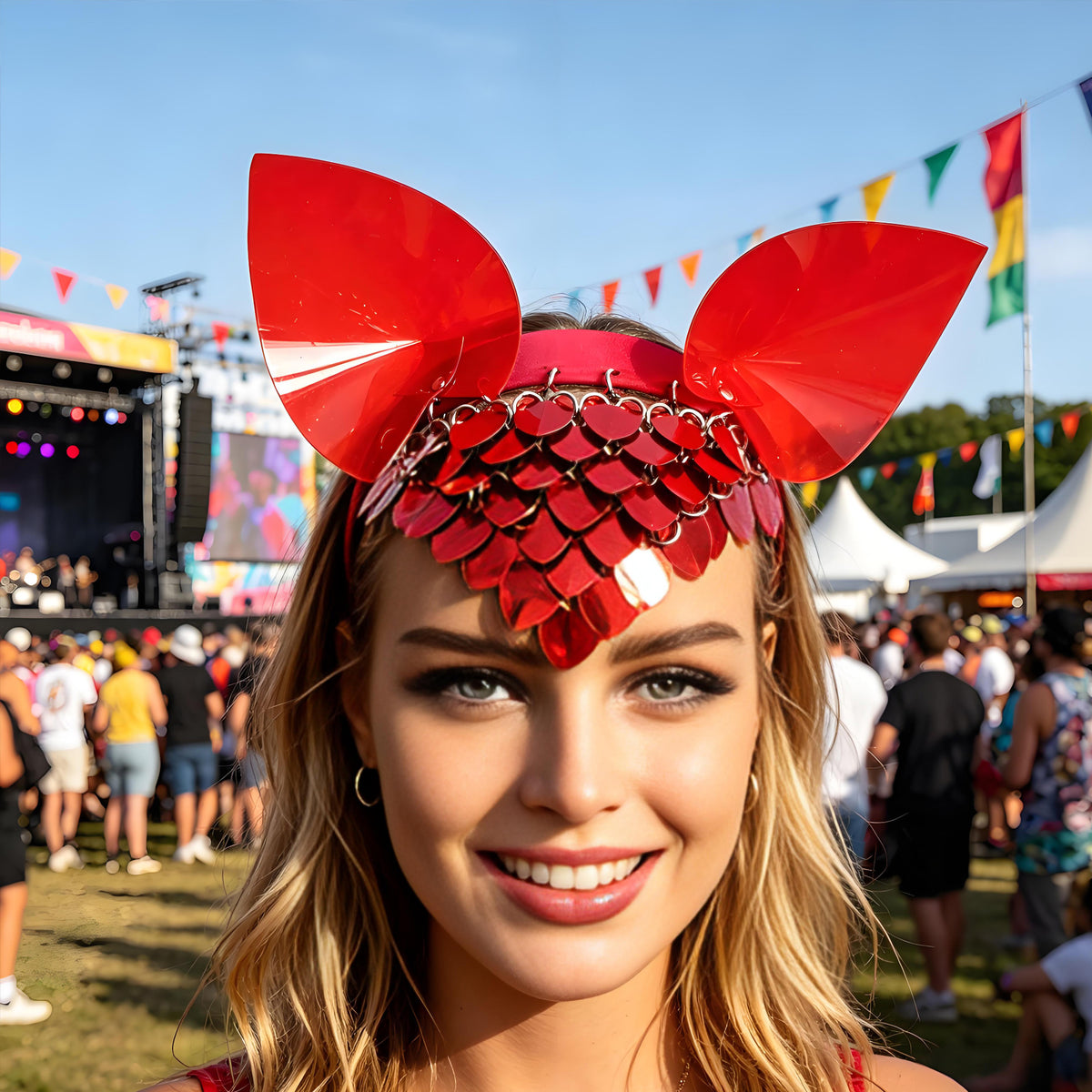 Red Scalemail Headpiece with Ears | Rave Gear & Accessories