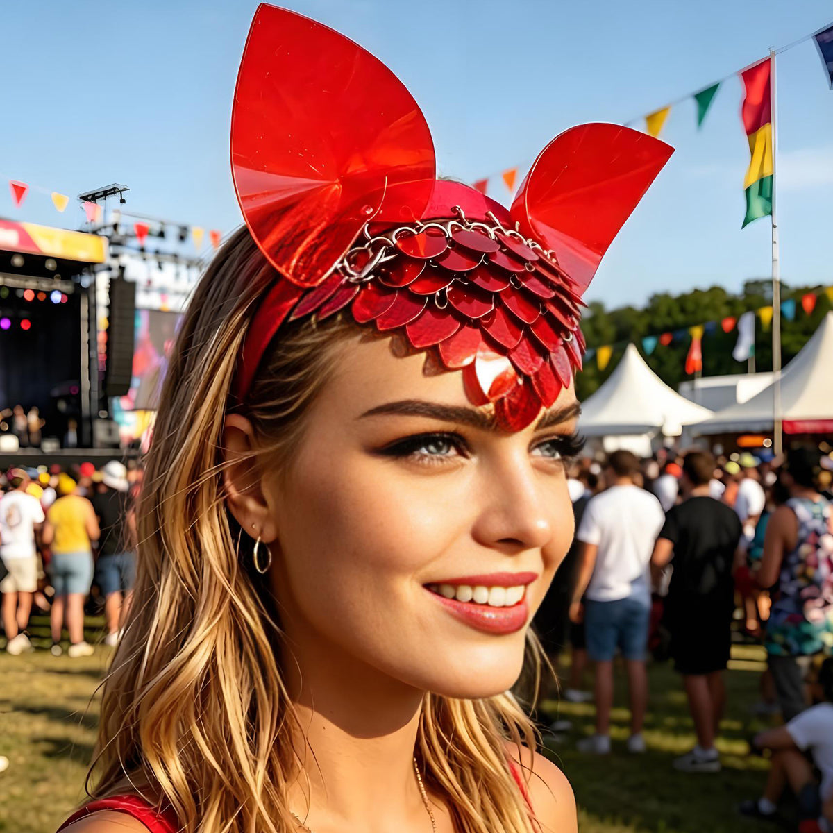 Red Scalemail Headpiece with Ears | Rave Gear & Accessories