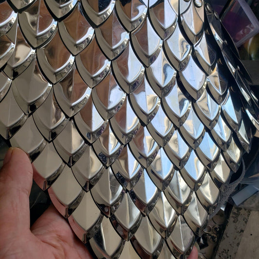 Silver Loose Mirror Stainless Steel Lamellar Armor Plates | Medium Dragon Scale Armour Scales 25*50mm | Gold Silver Black LARP Cosplay Bulk