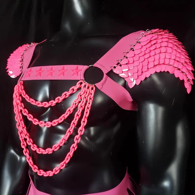 Men's Rave Outfits & Festival Gear | Hot Pink LGBT Pride Gear Scalemail Chest Harness