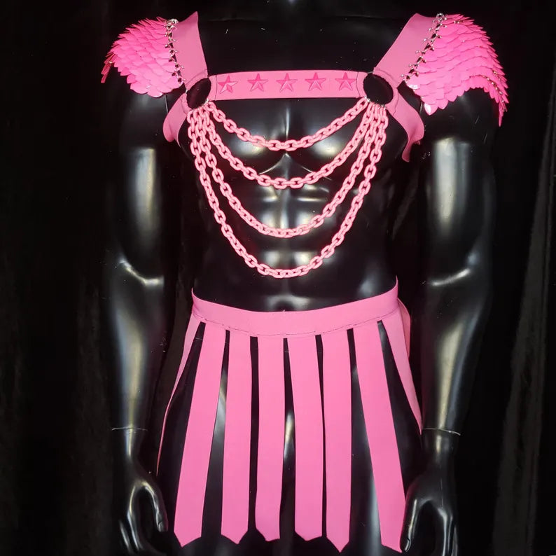 Men's Rave Outfits & Festival Gear | Hot Pink LGBT Pride Gear Scalemail Chest Harness