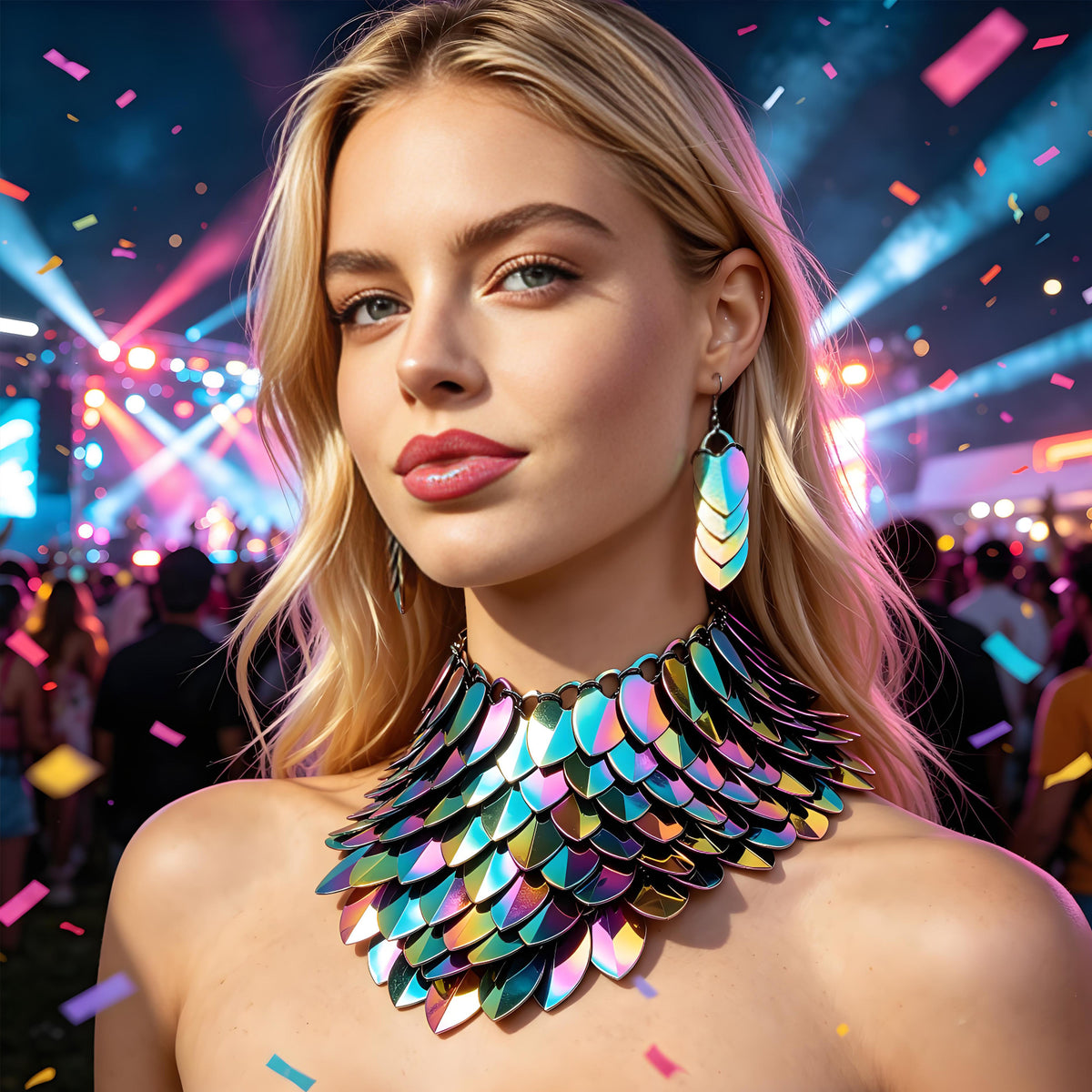 Rainbow Alloy Scalemail Choker Rave Necklace — Fantasy Chainmail Jewelry