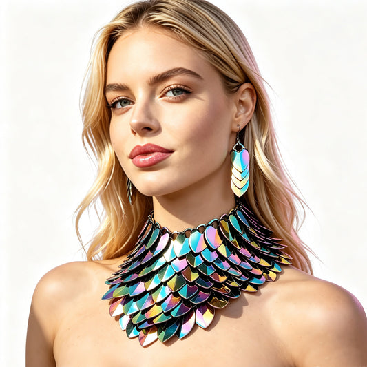 Rainbow Alloy Scalemail Choker Rave Necklace — Fantasy Chainmail Jewelry