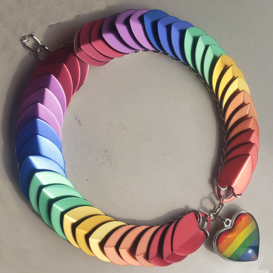LGBTQ Pride Flag Rainbow Scalemail Heart necklace