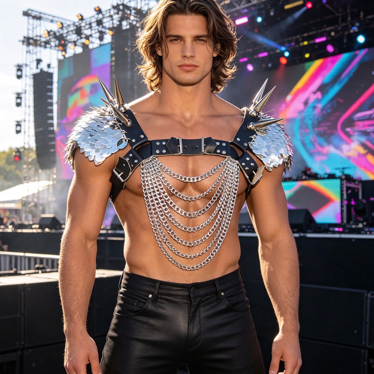 Men Rave Outfit Scalemail Armor Burning Man Festival Costumes Renaissance Faire Medieval LARP Costumes