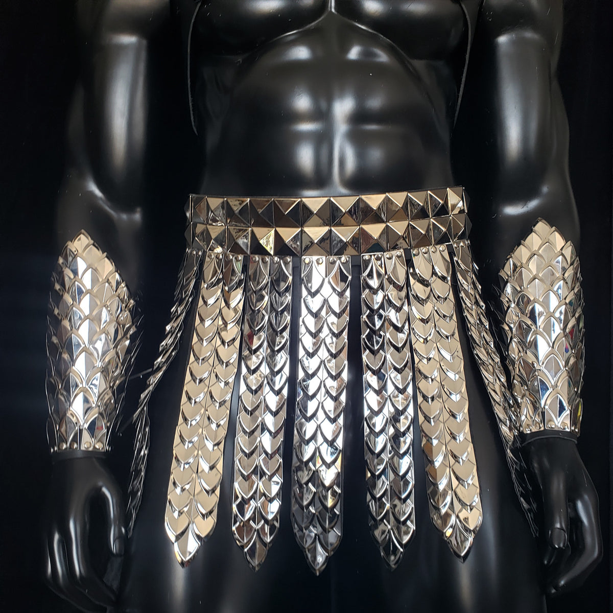 Men Rave Outfits & Renaissance Faire Costumes - Stainless Steel Dragon Scale Gladiator Kilt, LGBT Cosplay