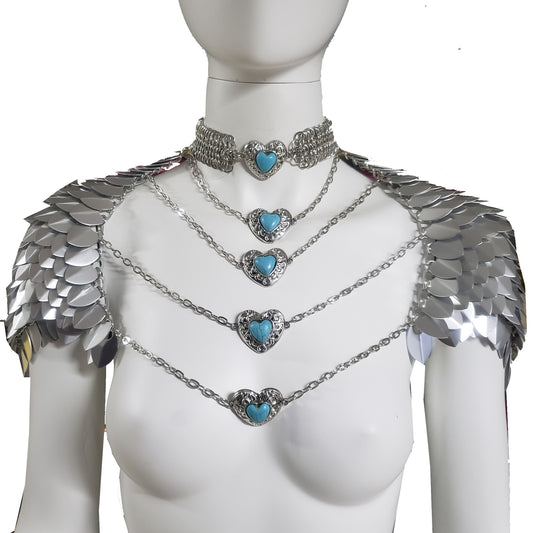 Vintage Scalemail Chainmail Shoulder Pauldrons Pieces  Heart Scalemaille Armor