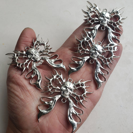 4pcs Cyberpunk Gothic Skull Bow Charms,Goth Grunge Punk DIY Jewelry Supplies Findings ,Thorn Butterfly Pendant,DIY Jewelry Accessories